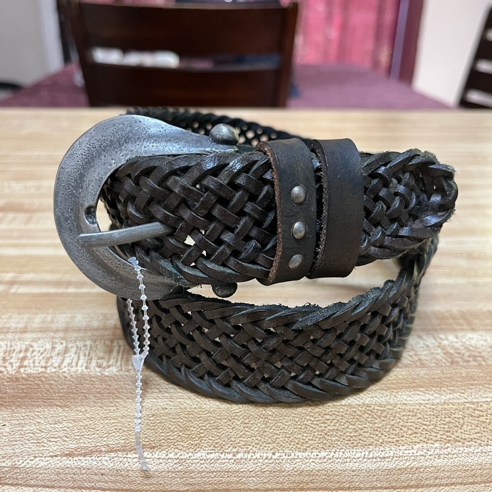 Free People We The Free Braided Leather Brix Belt Brownish Dark Green S/M NWOT